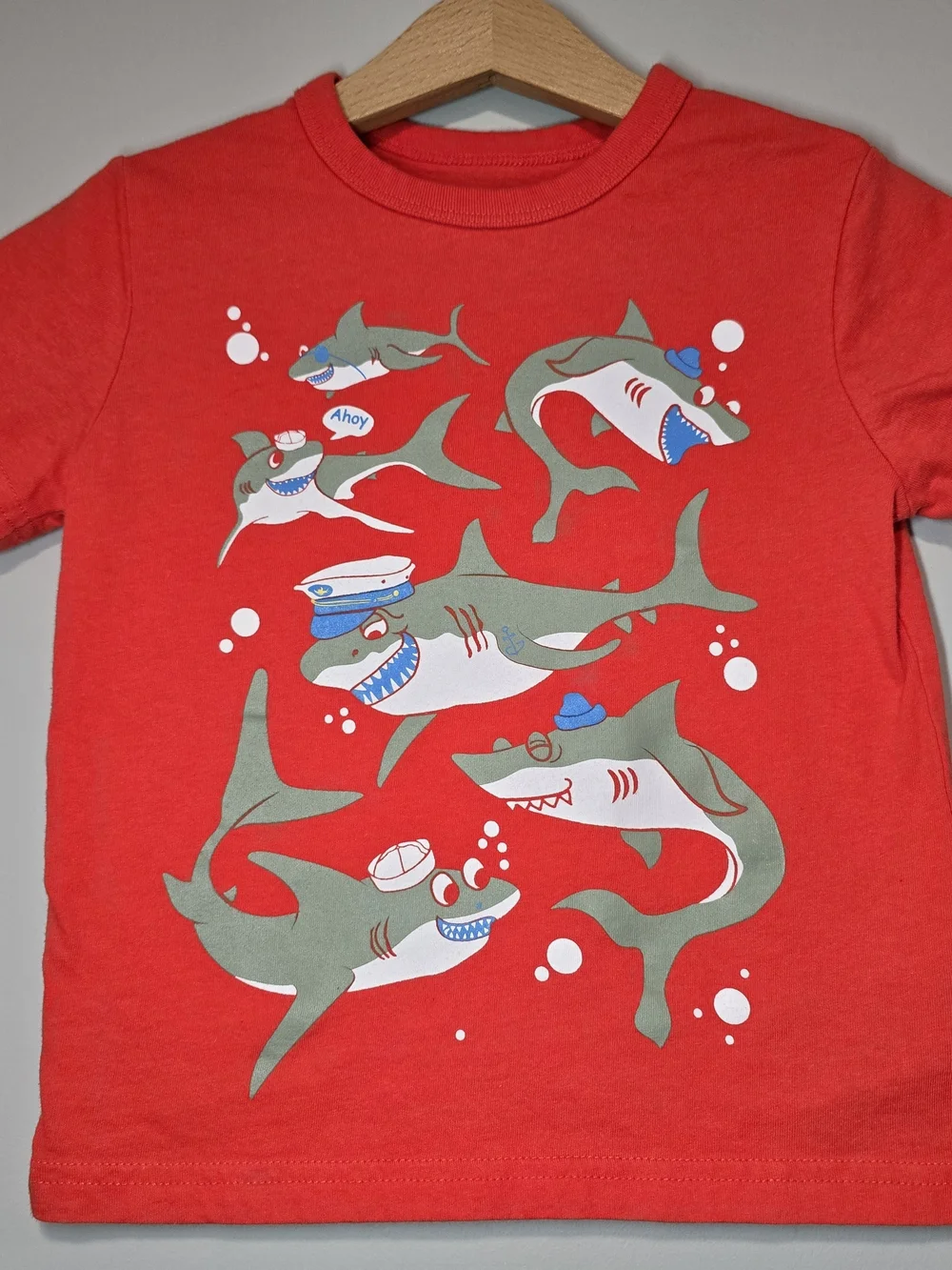 GAP Red Tee with Playful Shark Print Soft Cotton.